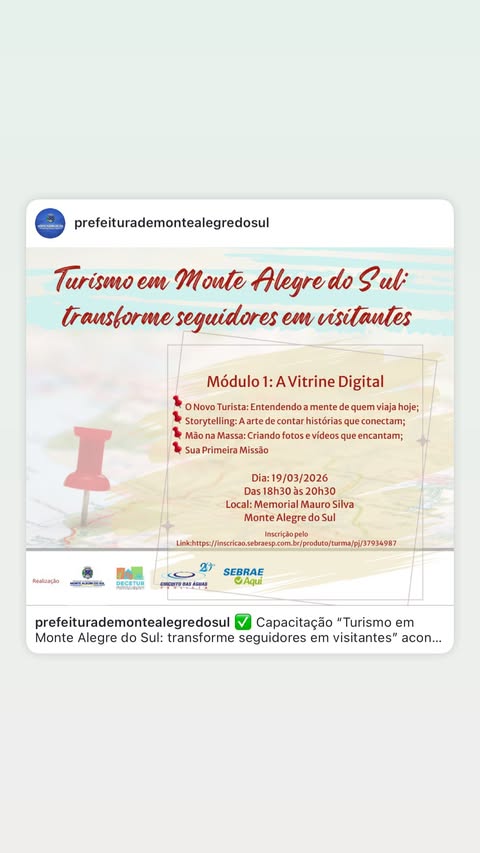 Post do instagram da Prefeitura de Monte Alegre do Sul