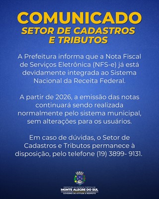 Post do instagram da Prefeitura de Monte Alegre do Sul