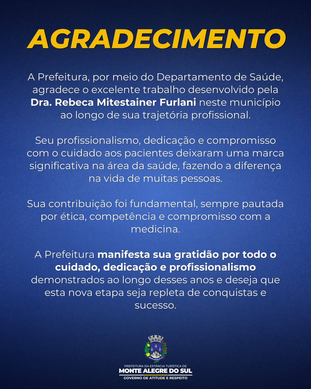 Post do instagram da Prefeitura de Monte Alegre do Sul