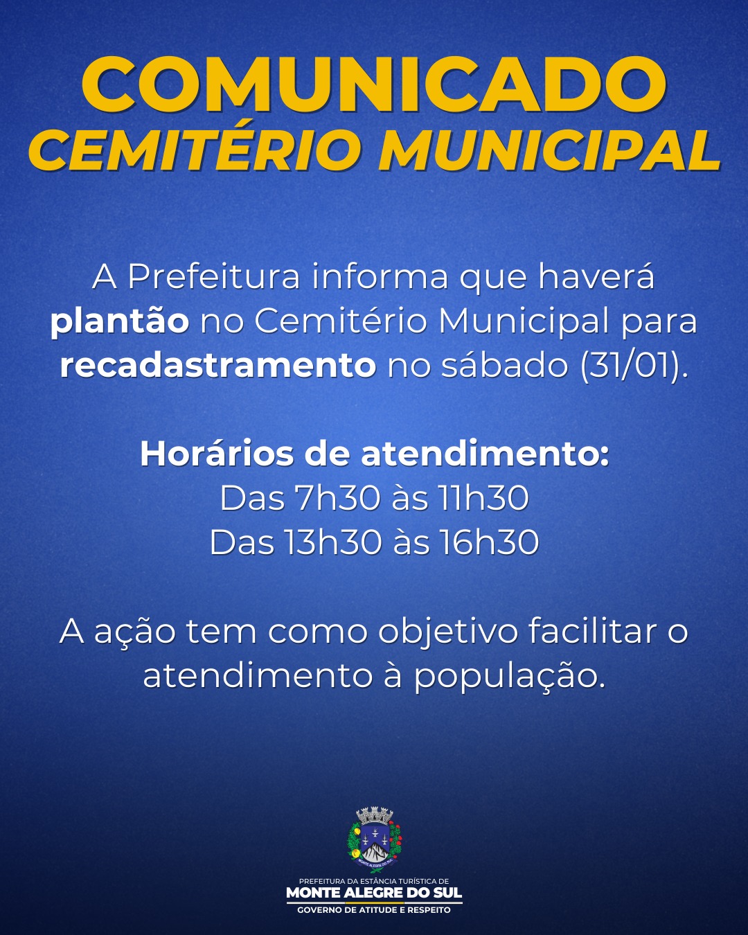 Post do instagram da Prefeitura de Monte Alegre do Sul