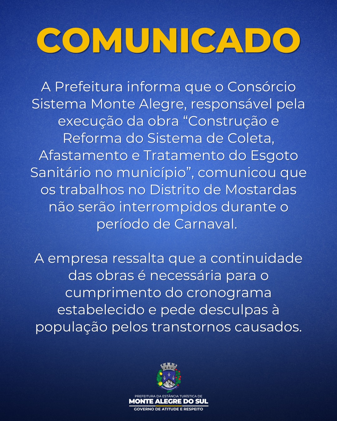 Post do instagram da Prefeitura de Monte Alegre do Sul