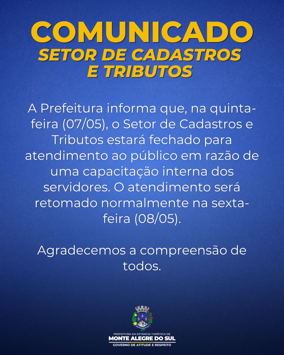 Post do instagram da Prefeitura de Monte Alegre do Sul