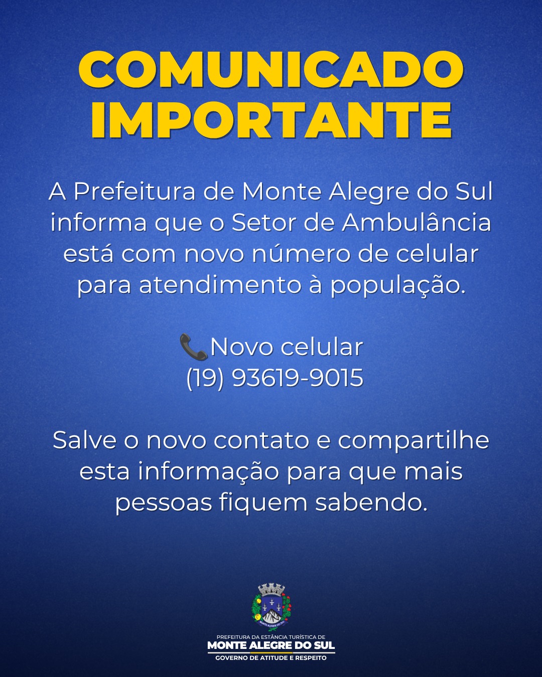 Post do instagram da Prefeitura de Monte Alegre do Sul